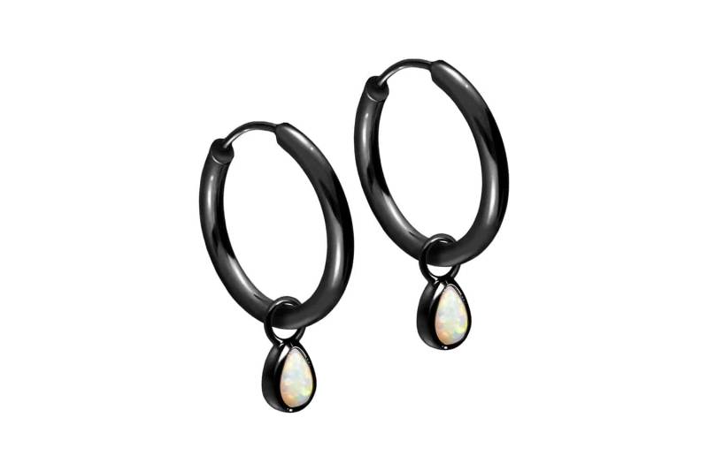 Chirurgenstahl Ohrclicker Creolen SYNTHETISCHER OPALTROPFEN von Filango