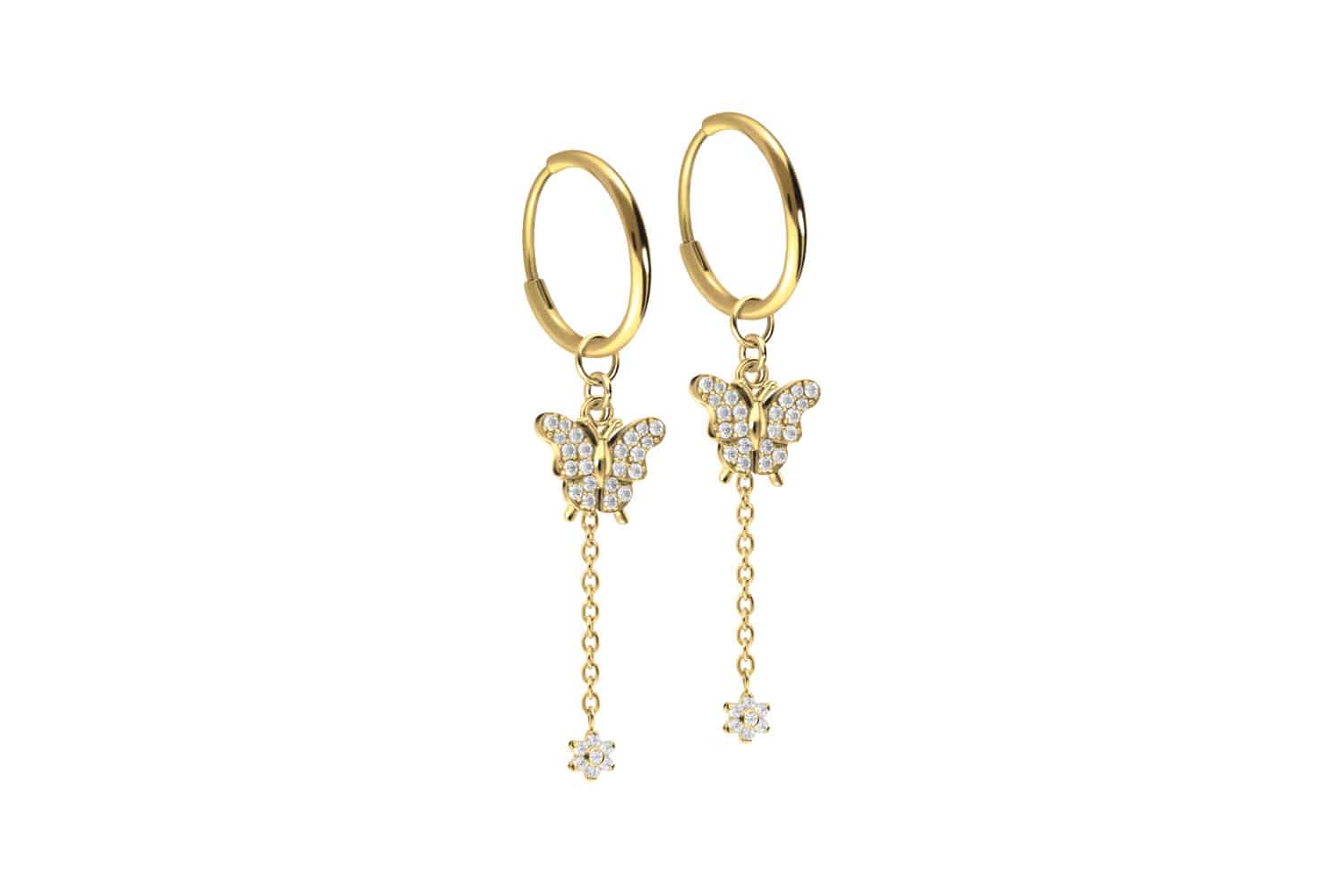 Titan Ohrclicker Creolen KRISTALLSCHMETTERLING + KRISTALLBLUME von Filango