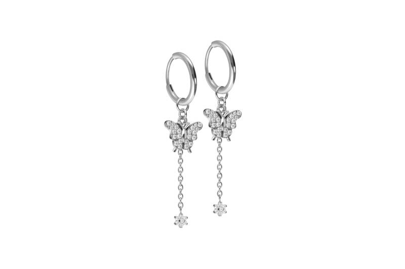 Titan Ohrclicker Creolen KRISTALLSCHMETTERLING + KRISTALLBLUME von Filango