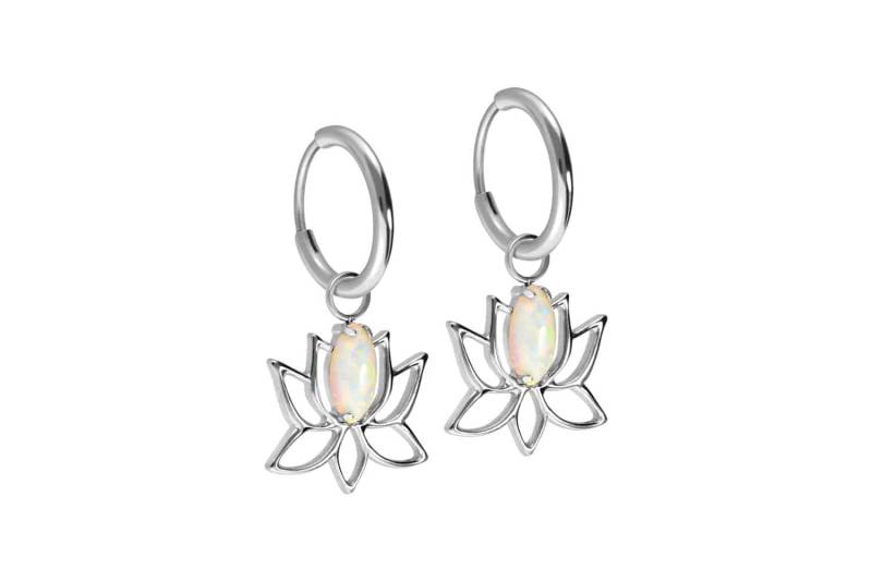 Titan Ohrclicker Creolen LOTUSBLÜTE + SYNTHETISCHER OPAL von Filango