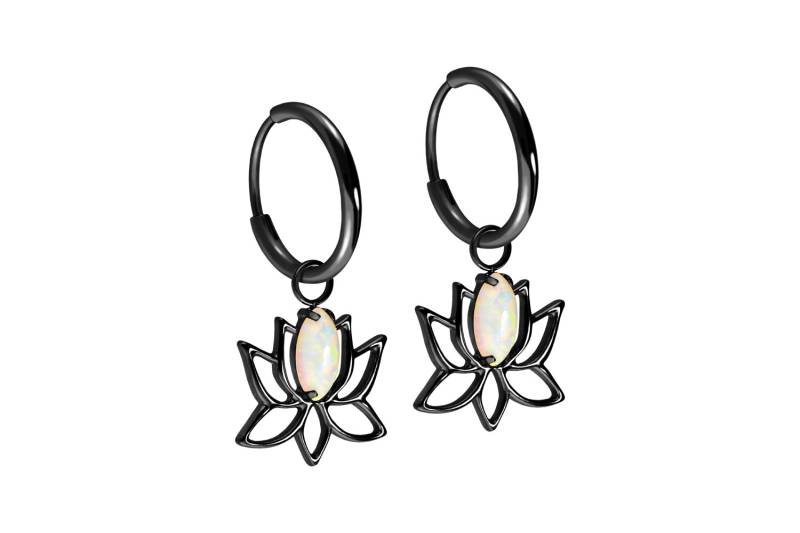 Titan Ohrclicker Creolen LOTUSBLÜTE + SYNTHETISCHER OPAL von Filango