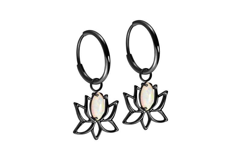 Titan Ohrclicker Creolen LOTUSBLÜTE + SYNTHETISCHER OPAL von Filango