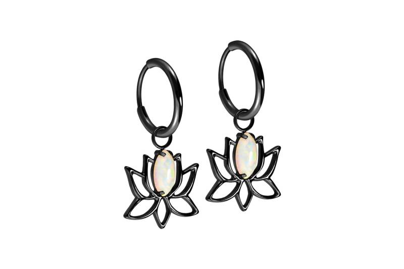 Titan Ohrclicker Creolen LOTUSBLÜTE + SYNTHETISCHER OPAL von Filango