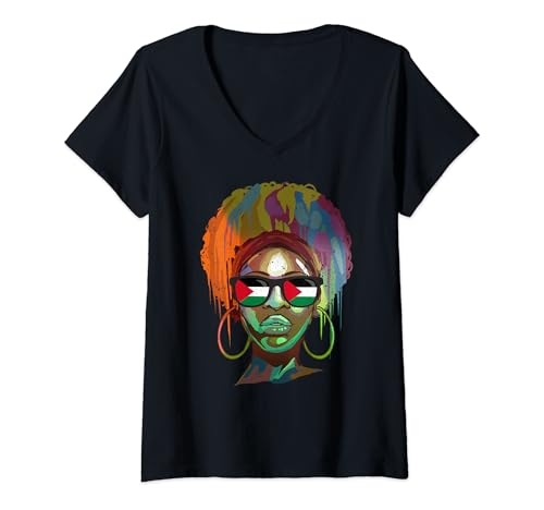 Damen Palästina T-Shirt mit V-Ausschnitt Damen Palästina T-Shirt mit V-Ausschnitt von Filastin Flag for the Nation