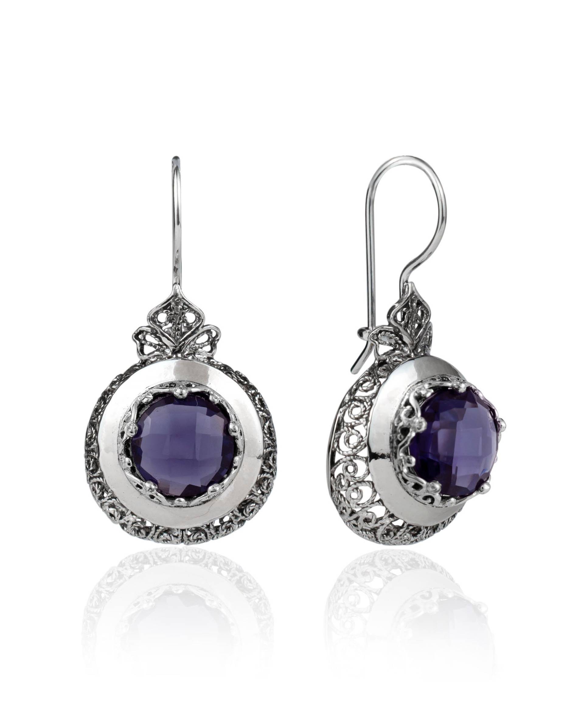 Amethyst Sterling Silber Damen Ohrringe, Handgefertigte Filigrane Kunst Frauen Runde Tropfen Geschenk Boxed von FiligranUSA