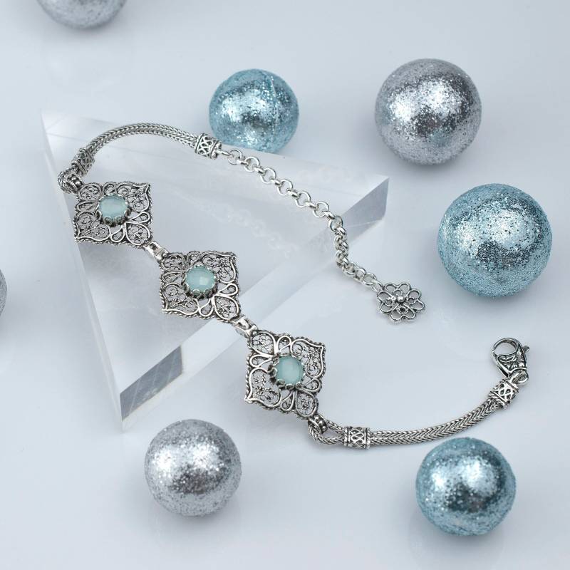 Chalcedon Sterling Silber Armband Handwerker Handgefertigte Filigrane Art Link von FiligranUSA