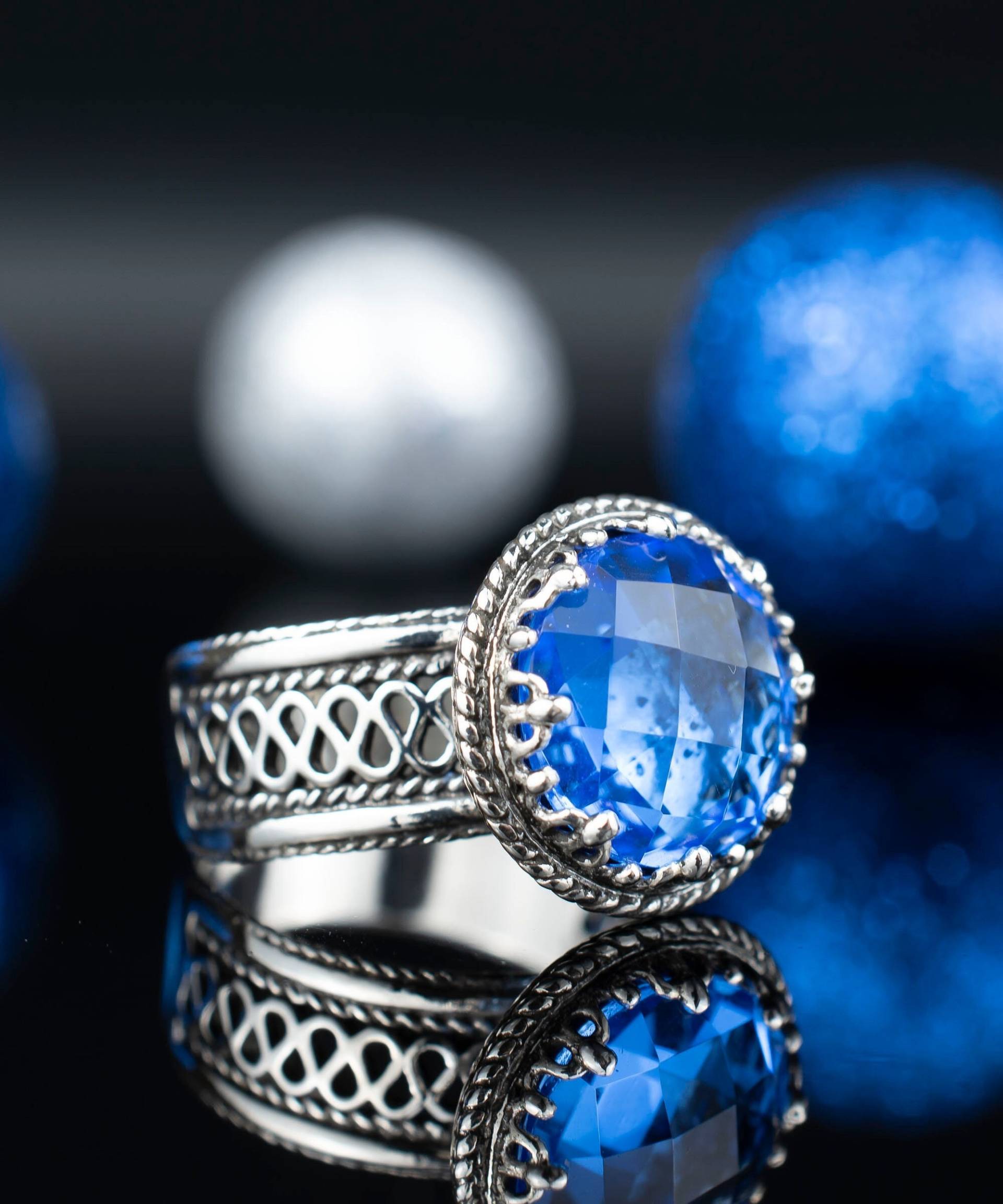 sterling Silber Blauquarz Damen Ring, Handgefertigt Filigran Kunst Cocktail Ring Geschenk Für Sie von FiligranUSA