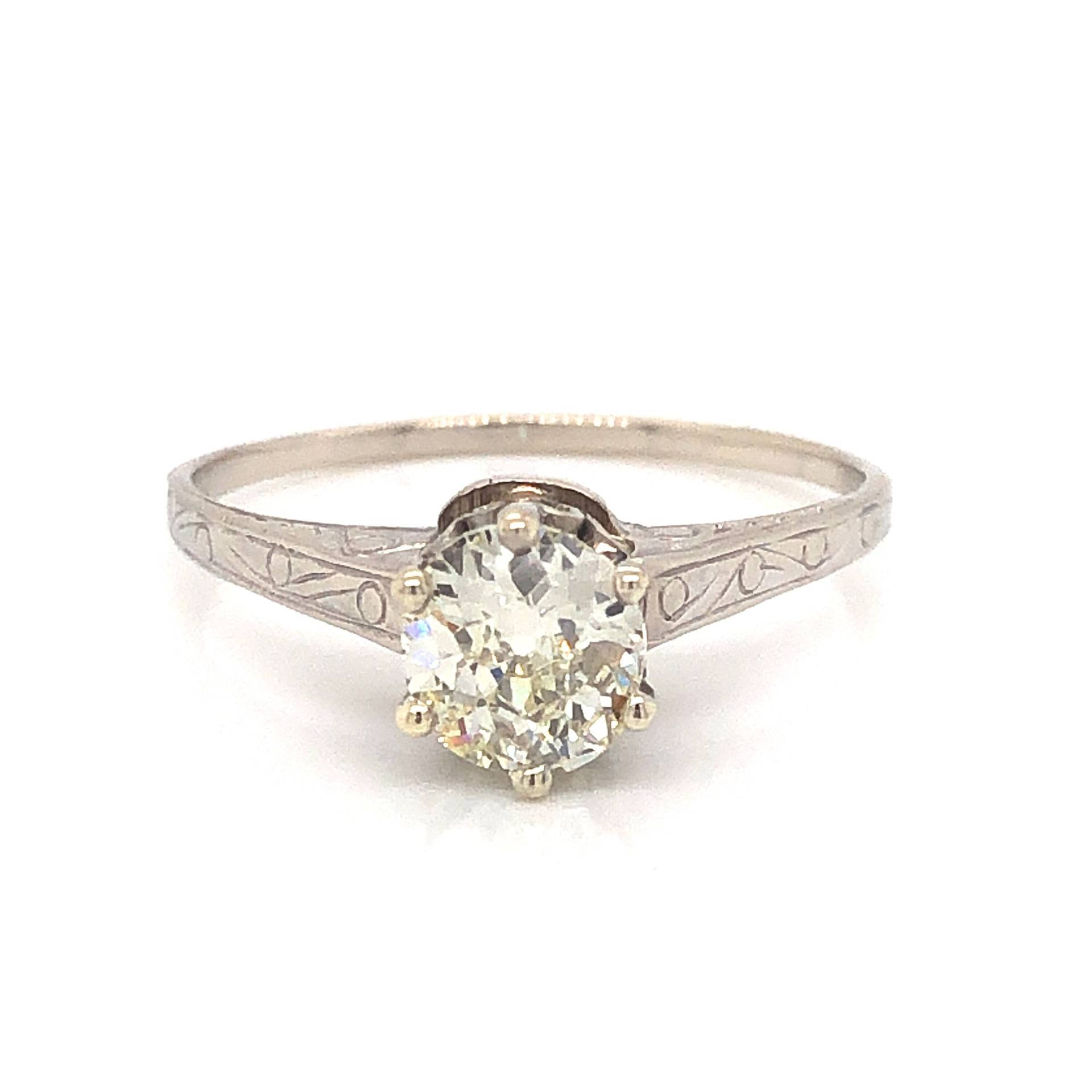 Art Deco Solitär Diamant Verlobungsring Aus 14K Weißgold von FiligreeJewelers