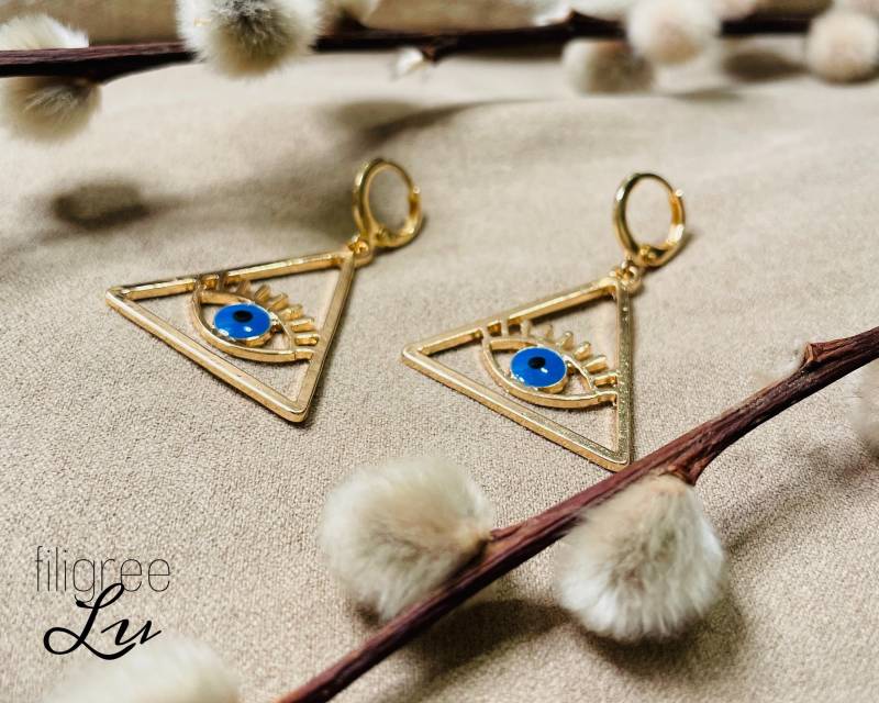 Auge Ohrringe, Nazar-Amulette, Das Des Ra, Das Alles Sieht, Blau Gold von FiligreeLu