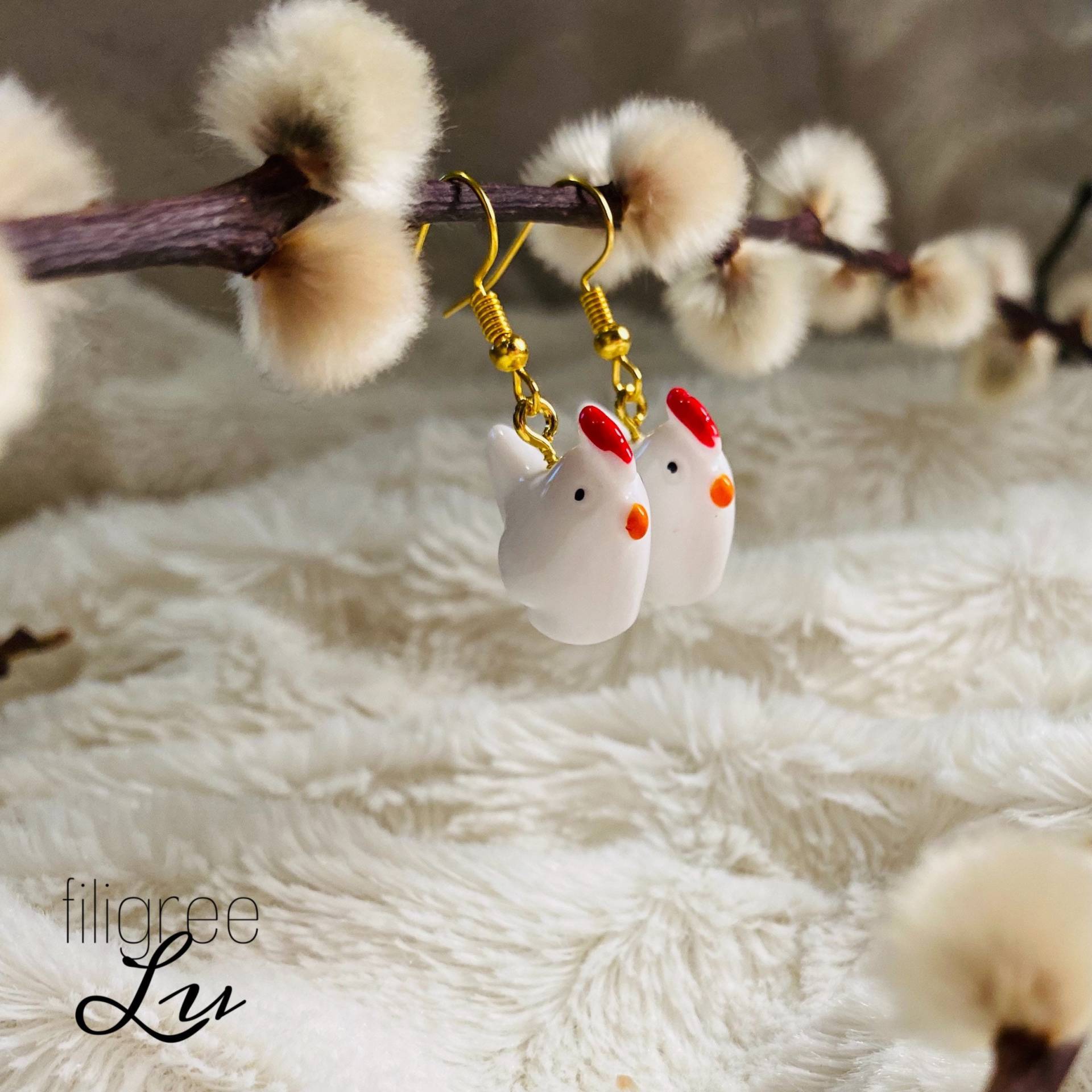 Huhn Ohrringe, Tier Ohrschmuck, Hühner, Bauernhoftiere, Henne, Hahn, Geschenk Für Tierliebhaber Hühnerliebhaber von FiligreeLu