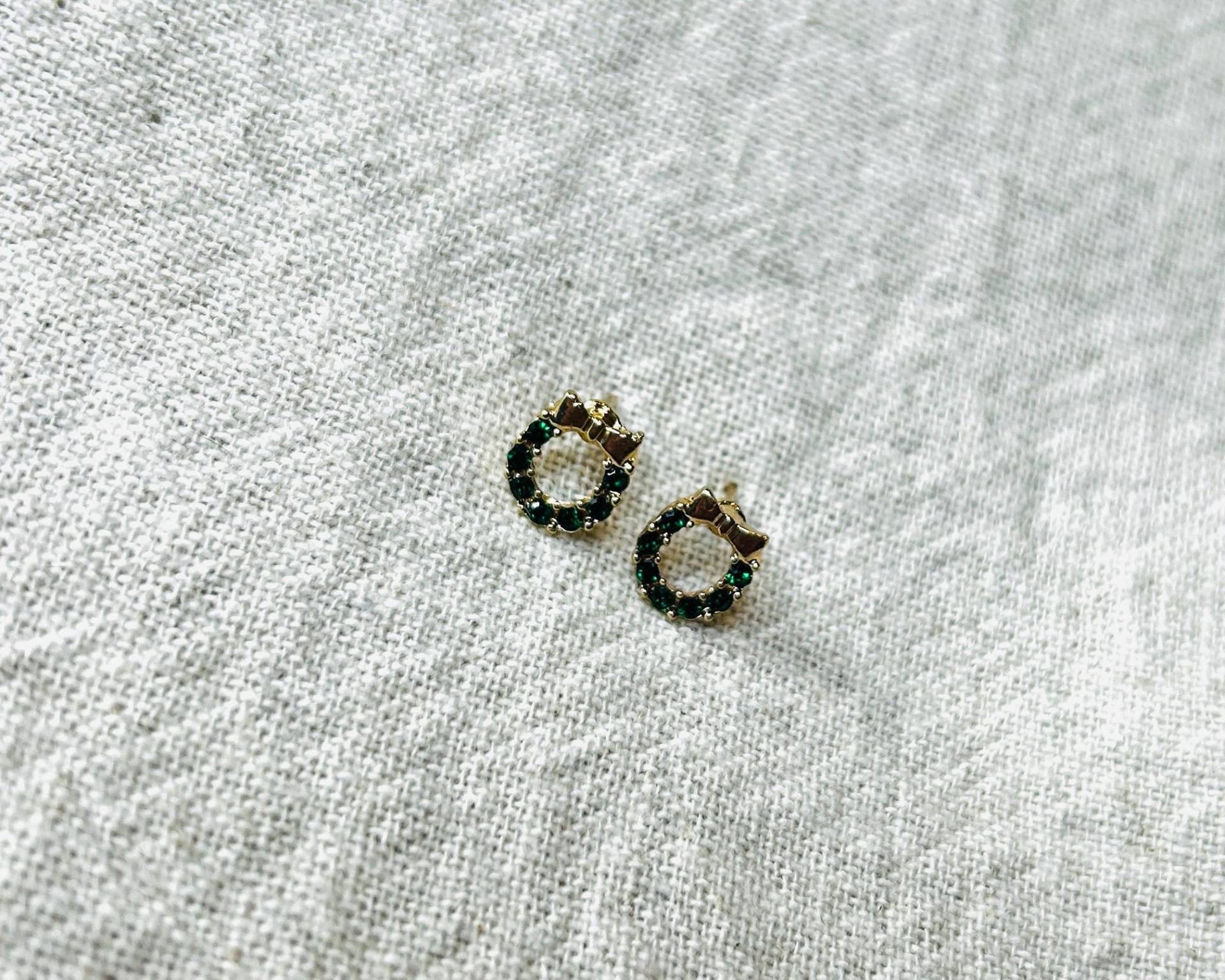 Ohrringe Weihnachtskranz Christkind Weihnachten Nikolaus Gold Grün Zirkonia von FiligreeLu