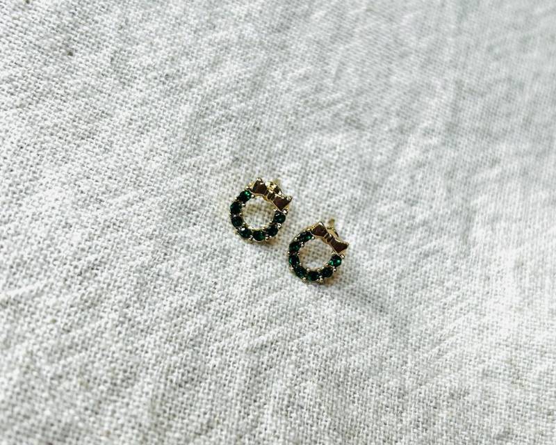 Ohrringe Weihnachtskranz Christkind Weihnachten Nikolaus Gold Grün Zirkonia von FiligreeLu