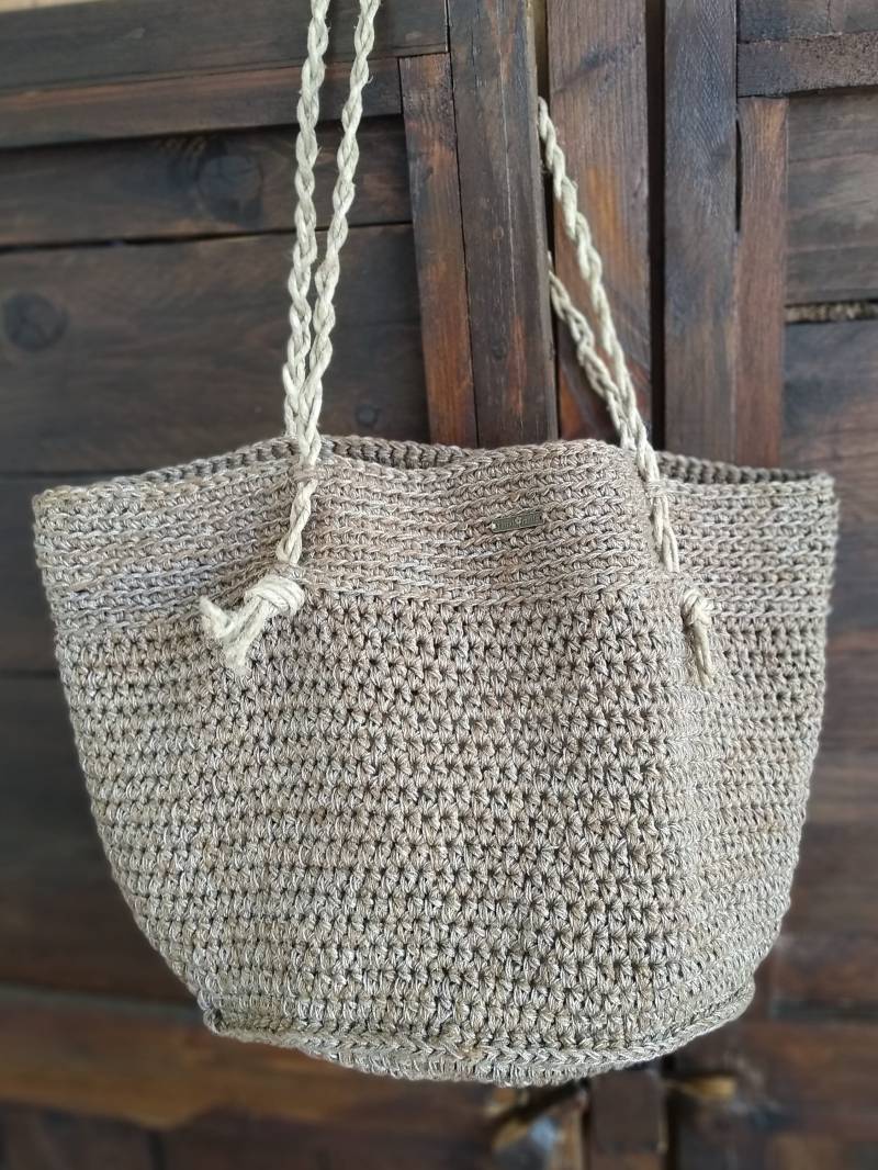 Häkeltasche Aus Leinen Und Baumwolle Für Den Frühling Sommer. Tasche Im Rustikalen Stil, Country-Chic, Vintage-Stil. Einkaufstasche, Vom Meer Bis von FilinFilando