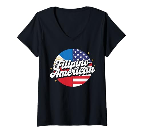 Damen Halb Filipino Halb Amerikanische USA Flagge Filipino Amerikanisch T-Shirt mit V-Ausschnitt Damen Halb Filipino Halb Amerikanische USA Flagge Filipino Amerikanisch T-Shirt mit V-Ausschnitt von Filipino American Heritage USA Flag Philippines