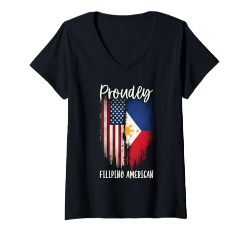 Damen Halb Filipino Halb Amerikanische USA Flagge Filipino Amerikanisch T-Shirt mit V-Ausschnitt Damen Halb Filipino Halb Amerikanische USA Flagge Filipino Amerikanisch T-Shirt mit V-Ausschnitt von Filipino American USA Flag Philippines