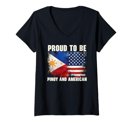 Damen Halb Filipino Halb Amerikanische USA Flagge Filipino Amerikanisch T-Shirt mit V-Ausschnitt von Filipino American USA Flag Philippines
