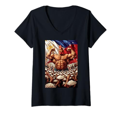 Damen Philippinische Flagge Hahn & Reis Symbol der philippinischen Stärke T-Shirt mit V-Ausschnitt Damen Philippinische Flagge Hahn & Reis Symbol der philippinischen Stärke T-Shirt mit V-Ausschnitt von Filipino Community A Celebration of Rice and Pride