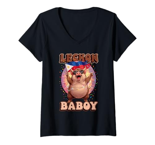 Damen Lechon Baboy Das ultimative philippinische Fest T-Shirt mit V-Ausschnitt Damen Lechon Baboy Das ultimative philippinische Fest T-Shirt mit V-Ausschnitt von Filipino Lechon A Celebratory Pig
