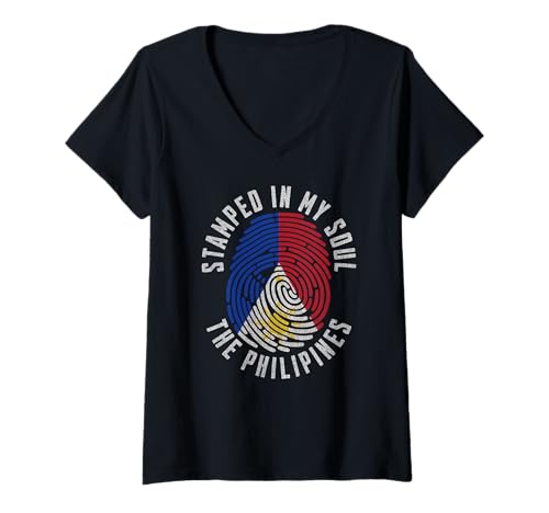 Damen Gestempelt mit My Soul Philippinen Flagge, Filipino Pride T-Shirt mit V-Ausschnitt Damen Gestempelt mit My Soul Philippinen Flagge, Filipino Pride T-Shirt mit V-Ausschnitt von Filipino Pride Stamped in My Soul Philippines