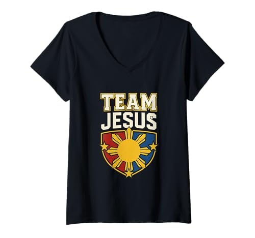 Damen Philippinisches Team Jesus T-Shirt mit V-Ausschnitt von Filipino Team Jesus Merch Store