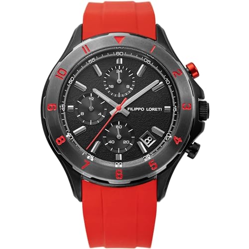 FILIPPO LORETI Pista - Armbanduhr 42mm Multifunktionale Bewegung Uhr 100M Wasserbeständigkeit Herren Armbanduhr, Rouge Shadow red, Uhr von Filippo Loreti