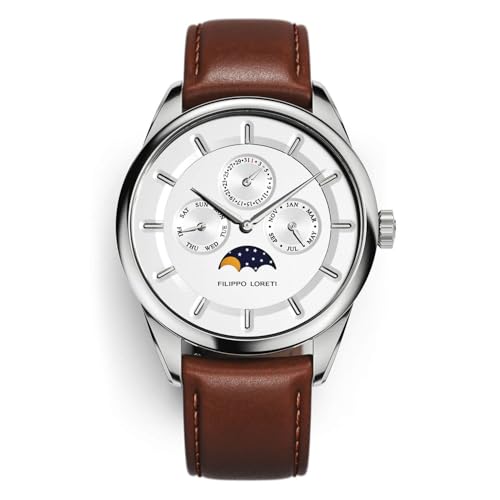 Filippo Loreti Venice Moonphase HerrenArmbanduhr, minimalistischer Stil, dünne Uhr, 40 mm Gehäuse, italienischer Stil, Herrenmode, für legere oder formelle Kleidung, Armbanduhr für Herren mit von Filippo Loreti