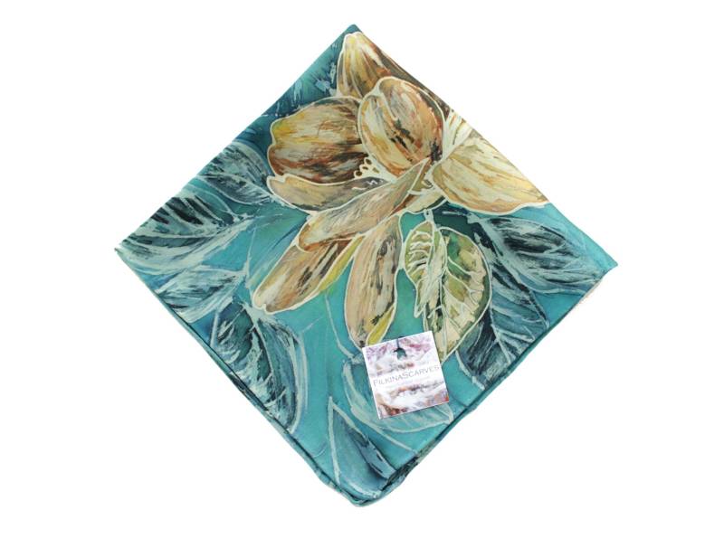 Man Blue Pocket Square Handbemaltes Taschentuch Aus Reiner Seidensatin Mit Magnolienblüten. Hochzeit, Bräutigam, Papa Einzigartiges Geschenk von FilkinaScarves