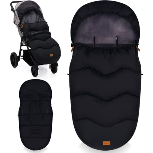 Fillikid Winterfußsack mit Microvelour Wassersäule 8000mm universal Fußsack für Kinderwagen Buggy Jogger Kinderwagenfußsack 6 bis 36 Monate (Schwarz) von Fillikid