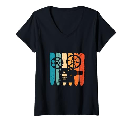 Damen Filmemacher Retro Projektor Filmregisseur Cinematographer T-Shirt mit V-Ausschnitt Damen Filmemacher Retro Projektor Filmregisseur Cinematographer T-Shirt mit V-Ausschnitt von Film Director Filmmaking Videographer Producer