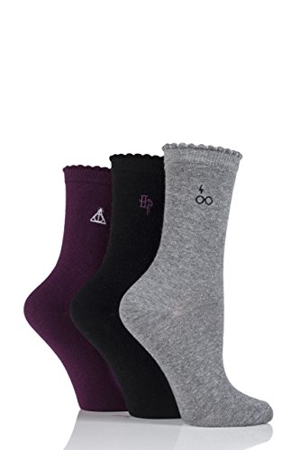 Film & TV Damen 3 Paar SockShop Harry Potter Bestickte Detail Baumwollsocken - Sortiert 37-40 von SockShop