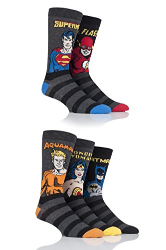 Film & TV Herren 5 Paar SockShop Justice League Aquaman, Flash, Superman, Batman und Wonder Woman Socken - Sortiert 46-48 von Film & TV