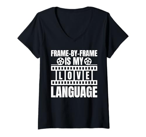 Damen Frame-By-Frame Is My Love Language Editor T-Shirt mit V-Ausschnitt von Filmemacher Film Bearbeitung Designs Idee