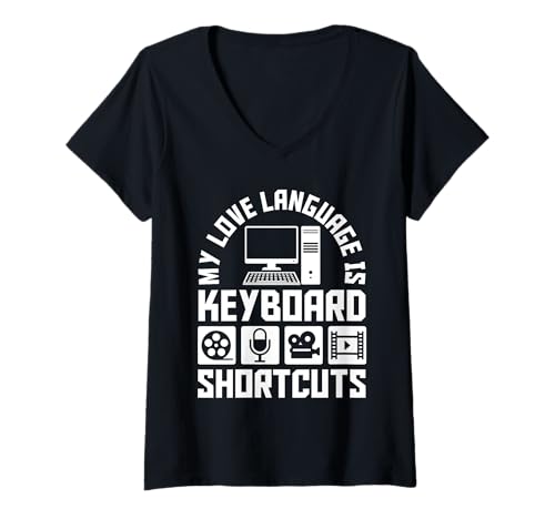 Damen My Love Language Is Keyboard Shortcuts Editor T-Shirt mit V-Ausschnitt von Filmemacher Film Bearbeitung Designs Idee