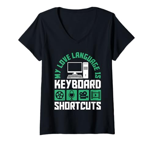 Damen My Love Language Is Keyboard Shortcuts Editor T-Shirt mit V-Ausschnitt von Filmemacher Film Bearbeitung Designs Idee