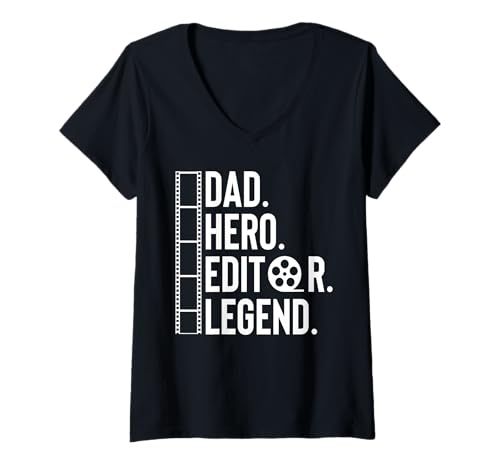 Damen Dad Hero Editor Legend Fathers Day Filmmaker Movie Editor T-Shirt mit V-Ausschnitt von Filmemacher Film Bearbeitung Designs