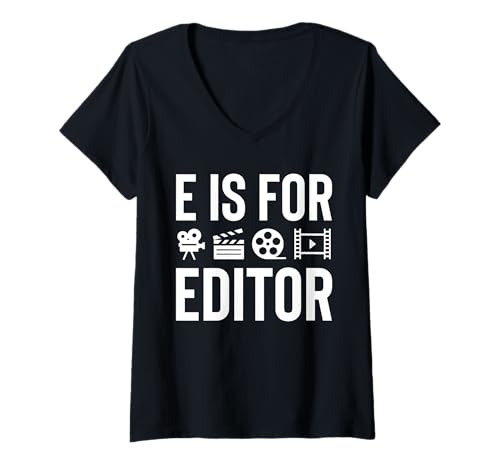 Damen E Is For Editor Filmmaker Movie Editor T-Shirt mit V-Ausschnitt von Filmemacher Film Bearbeitung Designs