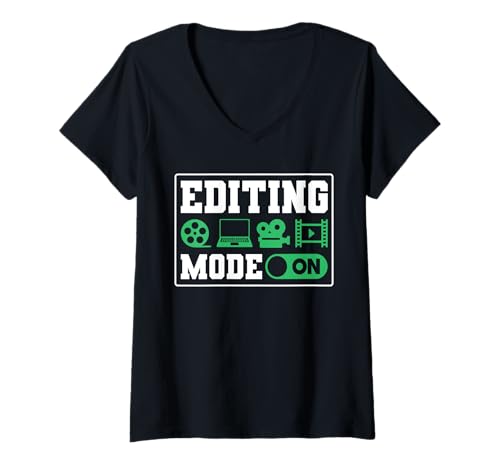 Damen Editing Mode On Filmmaker Movie Editor T-Shirt mit V-Ausschnitt von Filmemacher Film Bearbeitung Designs