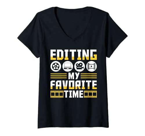 Damen Editing My Favorite Time Filmmaker Movie Editor T-Shirt mit V-Ausschnitt von Filmemacher Film Bearbeitung Designs