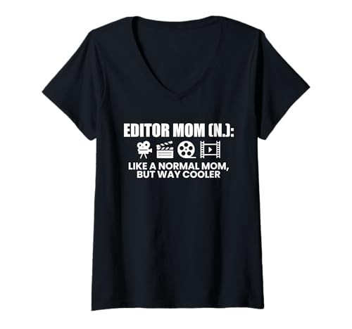 Damen Editor Mom Defintion Mothers Day Filmmaker Movie Editor T-Shirt mit V-Ausschnitt von Filmemacher Film Bearbeitung Designs