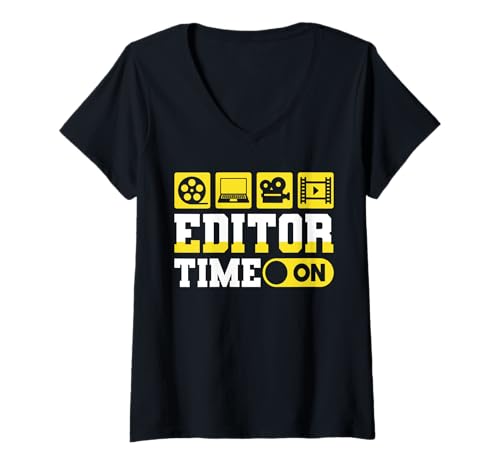Damen Editor Time On Filmmaker Movie Editor T-Shirt mit V-Ausschnitt von Filmemacher Film Bearbeitung Designs