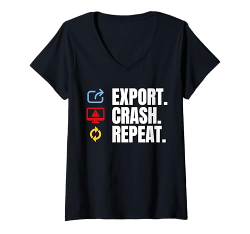 Damen Export Crash Repeat Filmmaker Movie Editor T-Shirt mit V-Ausschnitt von Filmemacher Film Bearbeitung Designs