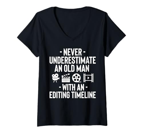 Damen Never Underestimate An Old Man With An Editing Timeline T-Shirt mit V-Ausschnitt von Filmemacher Film Bearbeitung Designs