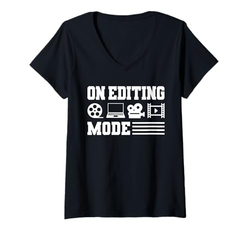 Damen On Editing Mode Filmmaker Movie Editor T-Shirt mit V-Ausschnitt von Filmemacher Film Bearbeitung Designs