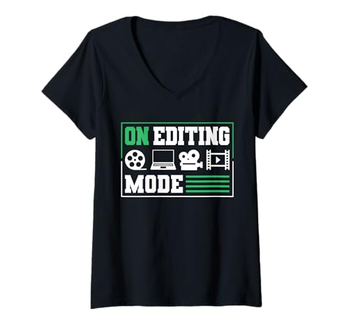 Damen On Editing Mode Filmmaker Movie Editor T-Shirt mit V-Ausschnitt von Filmemacher Film Bearbeitung Designs
