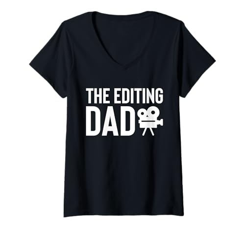 Damen The Editing Dad Fathers Day Filmmaker Movie Editor T-Shirt mit V-Ausschnitt von Filmemacher Film Bearbeitung Designs