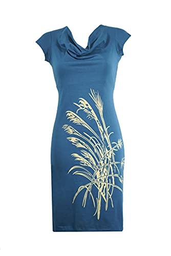 Filosophie Feminines Natur Inspiriertes Casual Chic Kurzarm Kleid in Wunderschöne Blautöne mit Wasserfallausschnitt aus Bio-Baumwolle (XXL) von Filosophie
