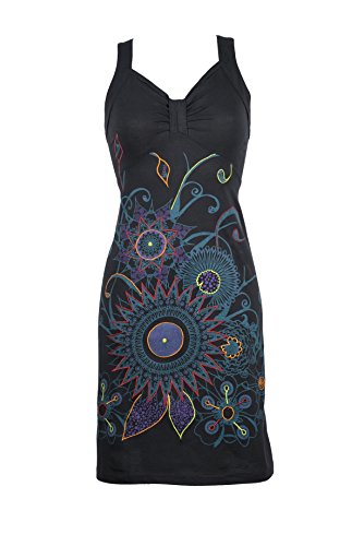 Filosophie Wunderschönes Ethno Kleid mit abstracten Floral Print und bunten Stickereien – Hippie Chic – 100% Baumwolle - OONA (S/M) von Filosophie