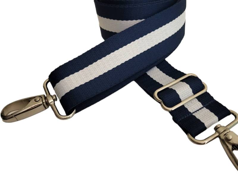 Dunkelblauer Taschengurt, Maritim, Breiter Riemen, Extra Langer Taschenriemen 89-170cm Blau-Weiß von FilosundIch