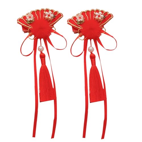 Filvczt Haarschmuck zum Chinesischen Neujahr,Haarspangen zum Chinesischen Neujahr | Rote Haarschleifen mit Quasten Haarspange im chinesischen Stil | Neujahrs-Haarspangen, chinesische Haaraccessoires von Filvczt