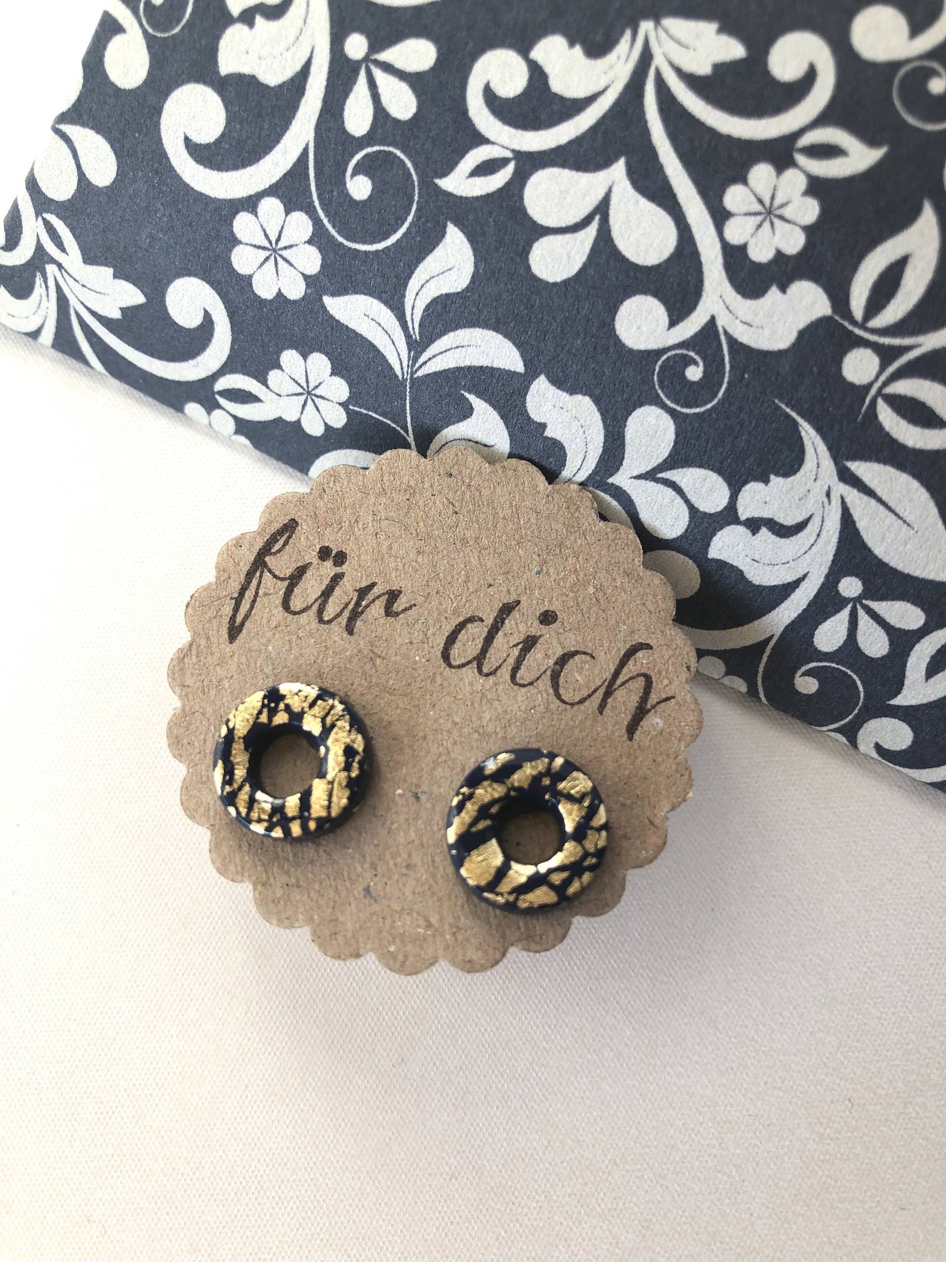 Ohrstecker, Kreise in Dunkelblau Mit Gold Ohrstecker, Kreise in Dunkelblau Mit Gold von FilzArtundGefunkel